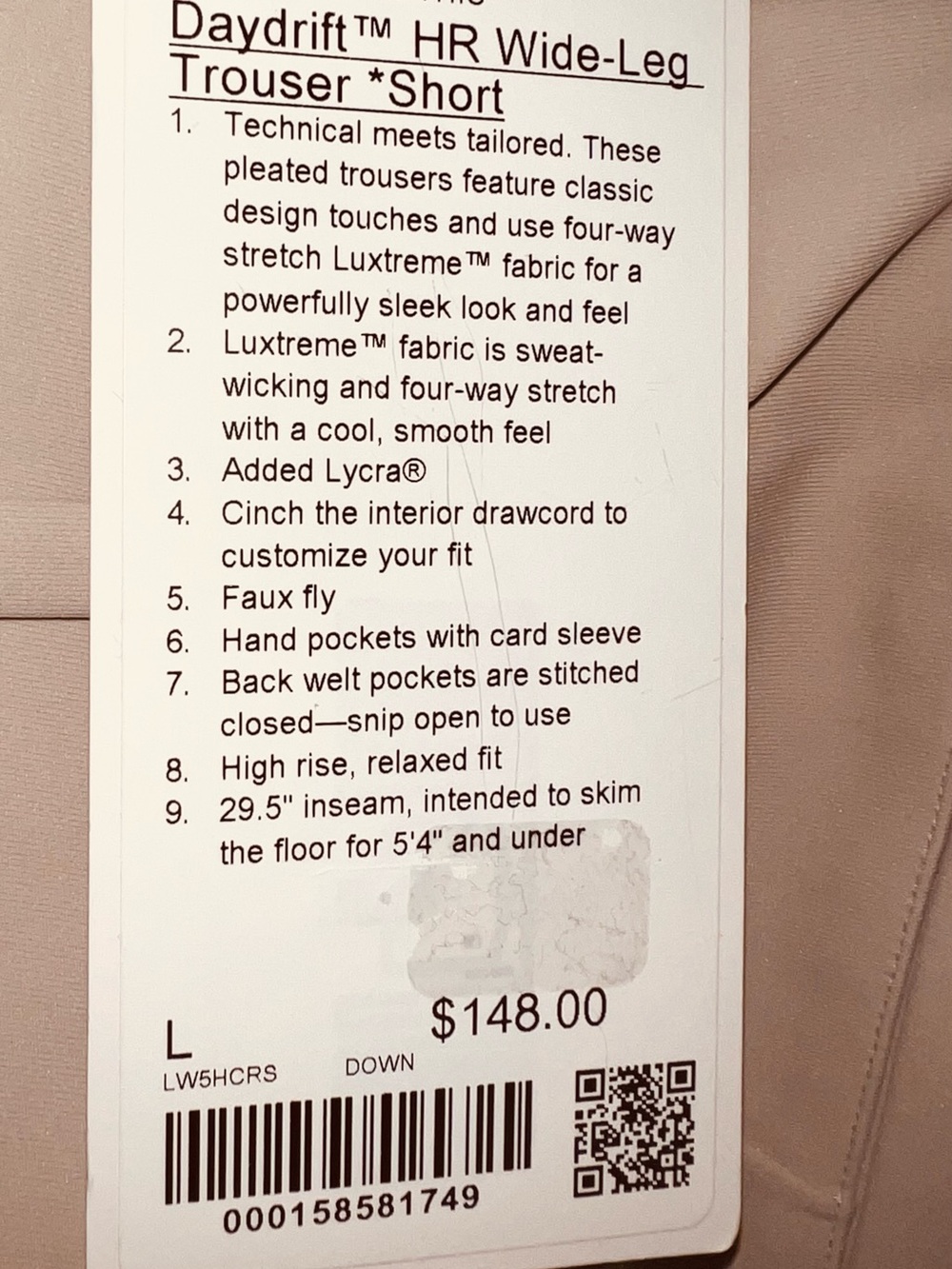 Lululemon Daydrift HR Wide-Leg Trouser Short Downtown Tan L NWT - Picture 8 of 11